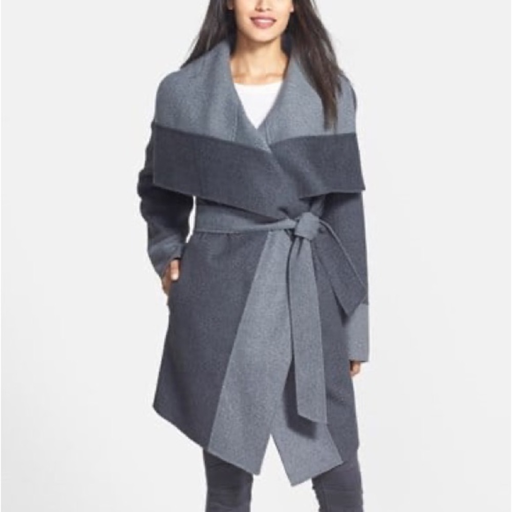 Diane Von Furstenberg Two-Tone Gray Wool Wrap Coat